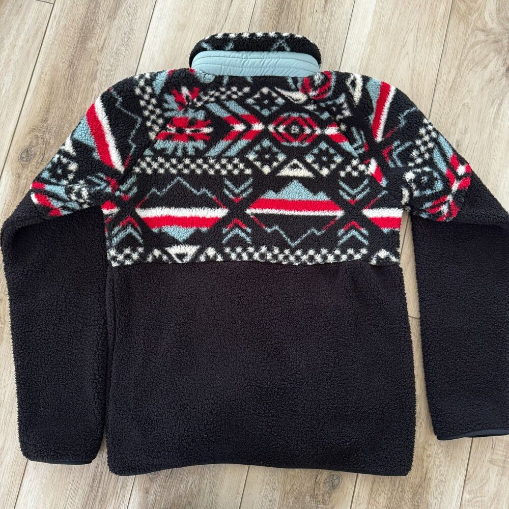 Columbia S Big Timber Peak Half Snap Cozy Cabincore Sherpa Fleece Black Red Blue - Picture 2 of 14